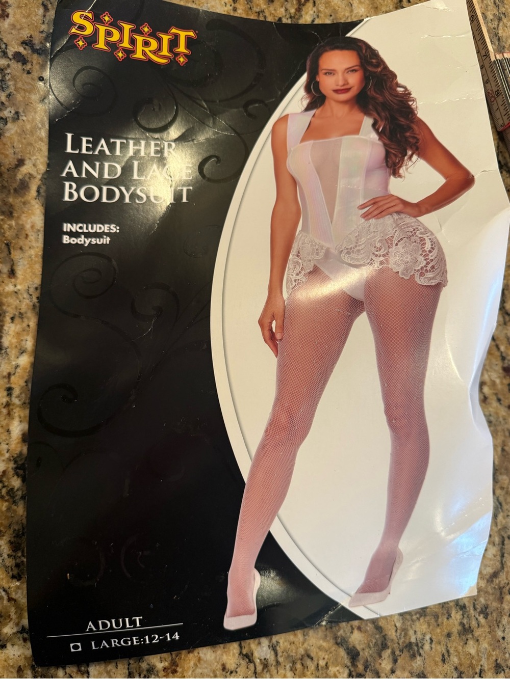 Spirit Halloween white faux Leather and Lace Bodysuit costume size large (12-14)